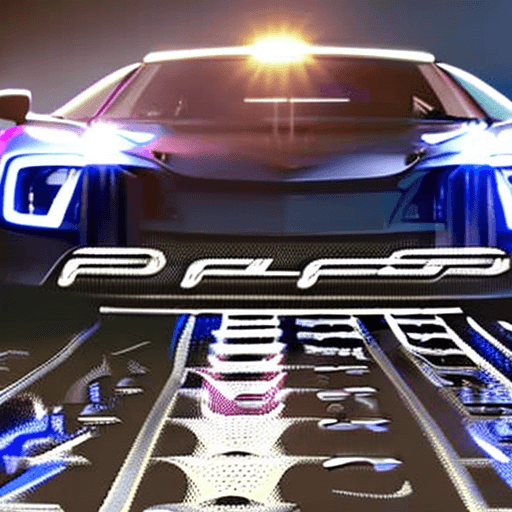 AI generated: Futuristic Concept car with luxury sports (police) features and white with sapphire blue and black d...