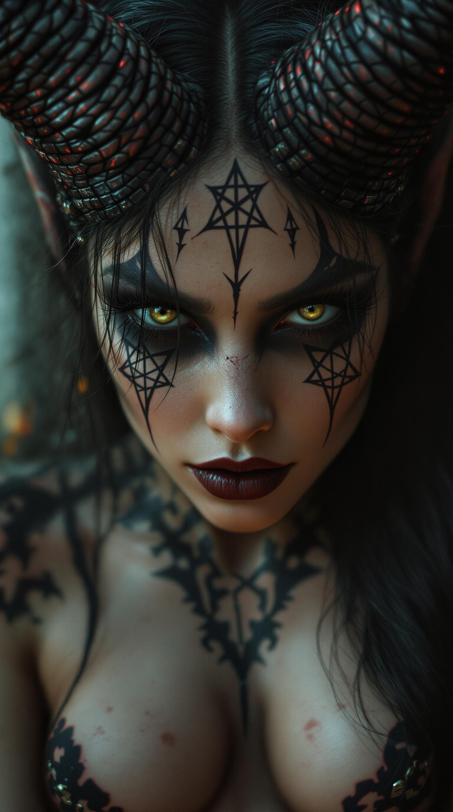 AI generated: Hyper-realistic full body female demon who takes the form of a stunning woman in order to lure men, ...