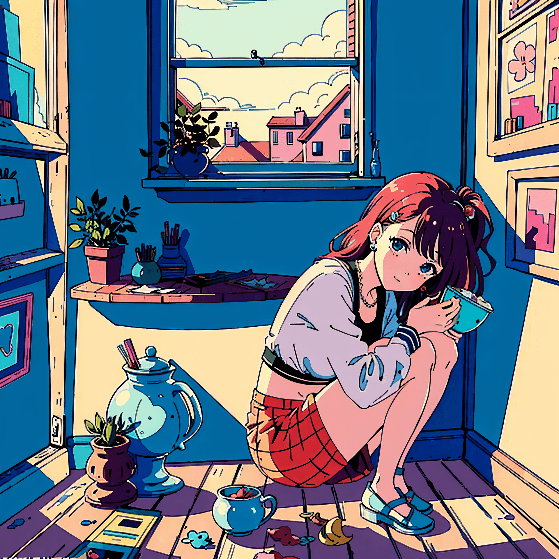 AI generated: animeliner, (masterpiece:1.5, best quality:1.5), ((VaporWave style, partially coloring)), close-up, ...