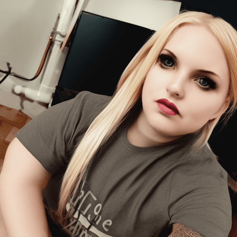 AI generated: thick blonde belgian e-girl, wearing a transparent top , smirk, from above, legs open, babyface faci...