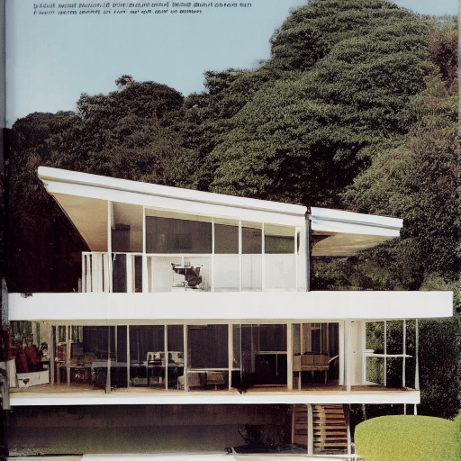AI generated: Hyper realistic eye level exterior photo of a mid century modern style house overlooking the ocean, ...