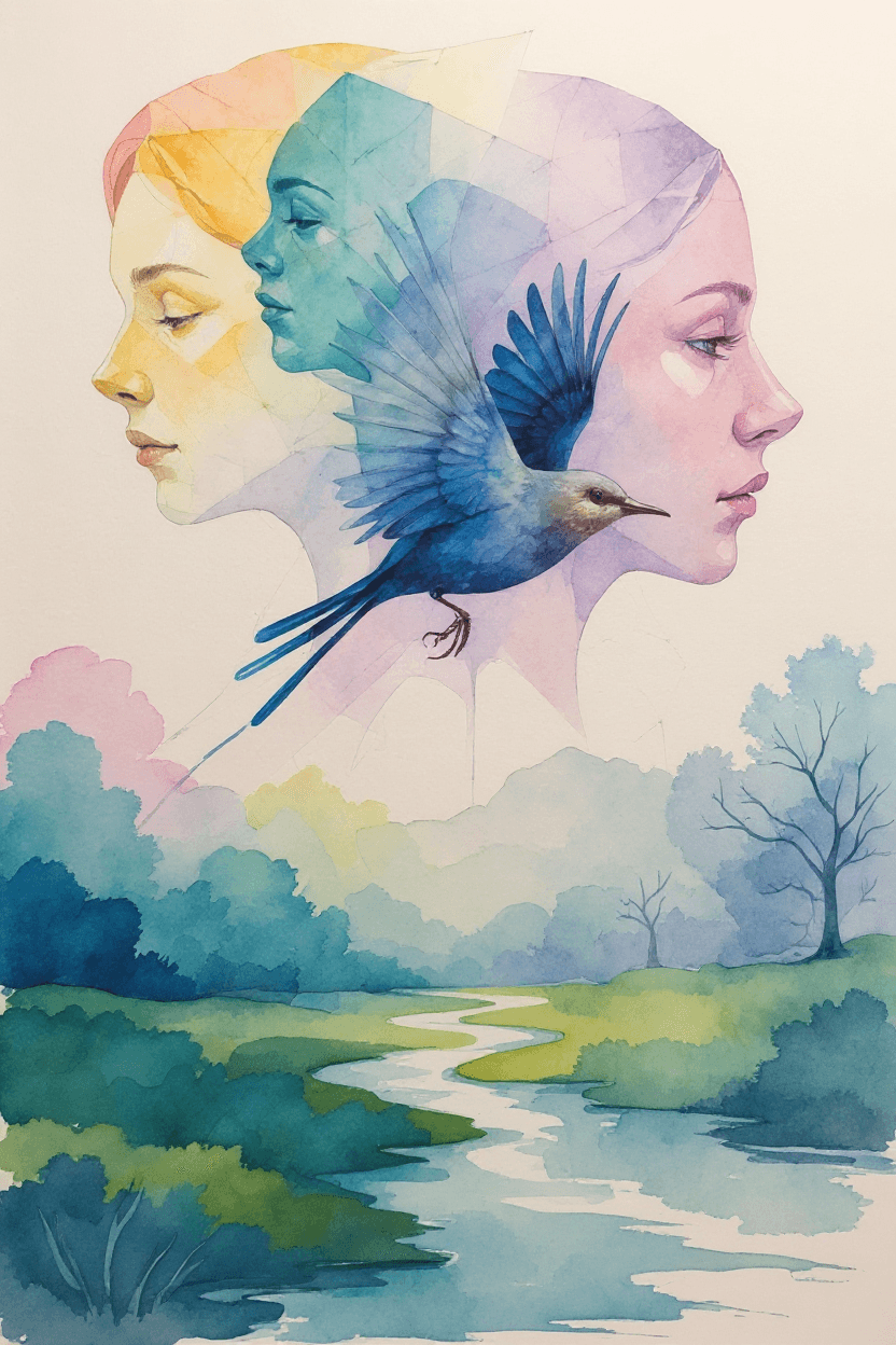 AI generated: A delicate watercolor dreamscape where emotion and geometry dance with nature:  

**The Floating F...