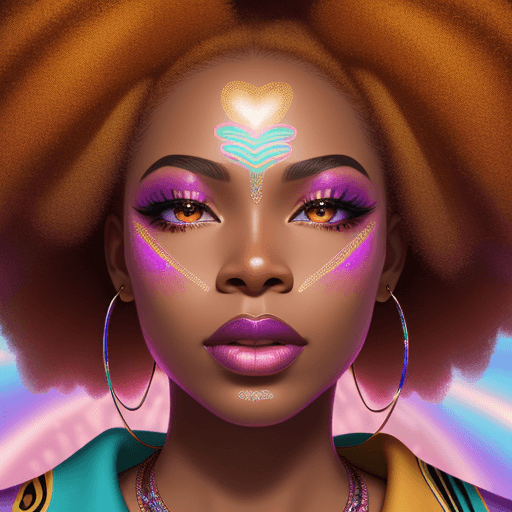 AI generated: psychedelic light caramel african american women hollywood long eye lashes lip gloss dynamic break t...