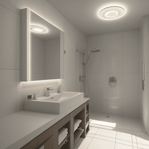 AI generated: 8k,16k,photorealistic render,3ds max 2023,corona 9,vray,nordic style bathroom,white themed,spot ligh...