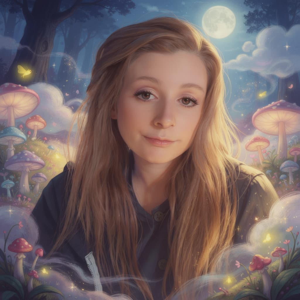 AI generated: moonlight, glowing mushrooms, deep blues and purples, enchanted forest shadows A dreamy, whimsical f...