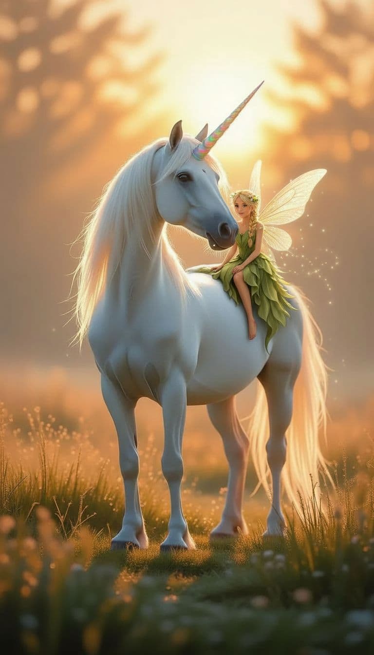 AI generated: a fairy on the back of the unicorn