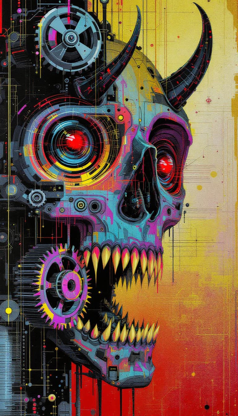 AI generated: Inkpunk sketchy vectorline style, double glitchy gradient, DSLR, grainy noisy interference, banding ...