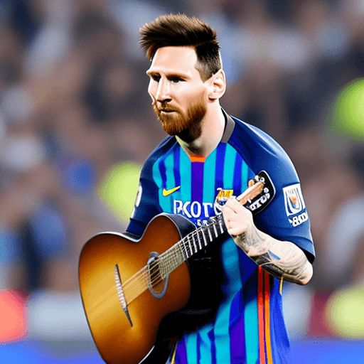 AI generated: Leo Messi toca la guitarra