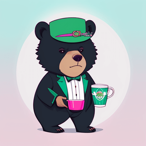 AI generated: Elegant snazzy beautiful stylish [sticker] of [a bear] wearing [ Lubin Leprechaun] holding a [cup of...