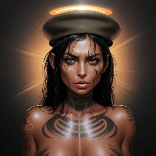 AI generated: Portrait, epic realistic, solo, beautifull woman, tanned skin, run out make up, tattoo in neck, long...