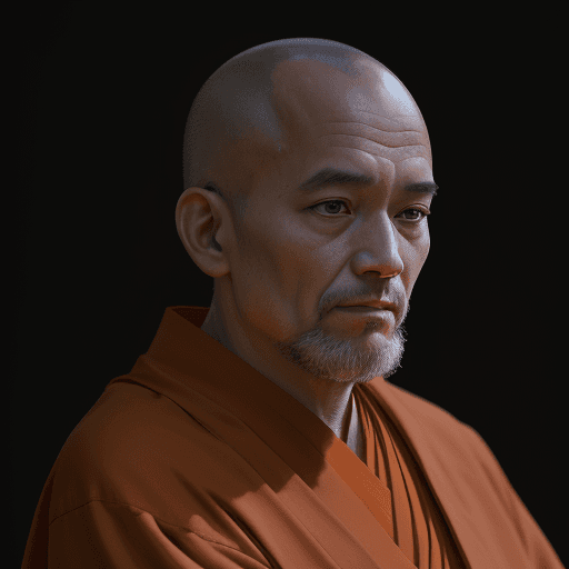 AI generated: portrait photo of a 58 year old monk, looking away, cinematic, 50mm portrait photography, hard edge ...