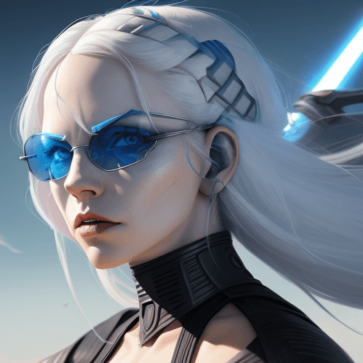 AI generated: female Sith lord from STAR WARS, white blue hair, beautiful girl, detailed face, flying sky, front f...