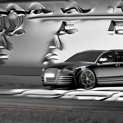 AI generated: A photorealistic image of a black 2009 audi a6 avant frozen in time, with the surrounding world rend...