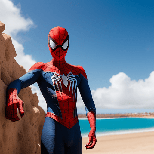 AI generated: Personaje Spiderman en una playa de Fuerteventura