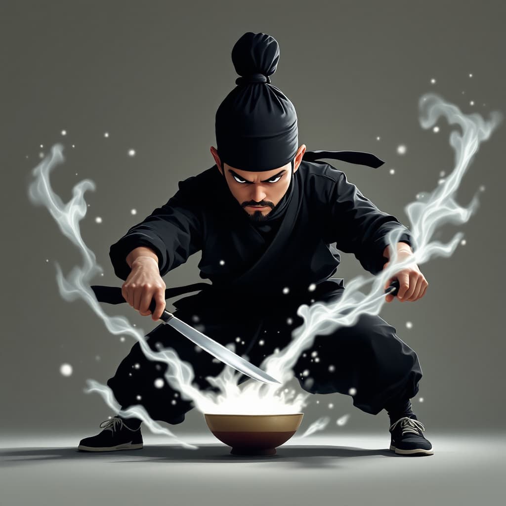 AI generated: A ninja chef cook symbolizing air, in the style of Takeshi Murata --ar 1:2 --personalize 2gwf1qc --s...