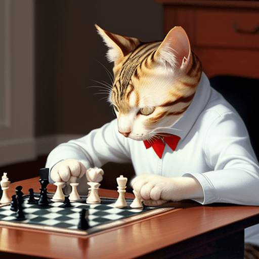 AI generated: a cat white playing chess