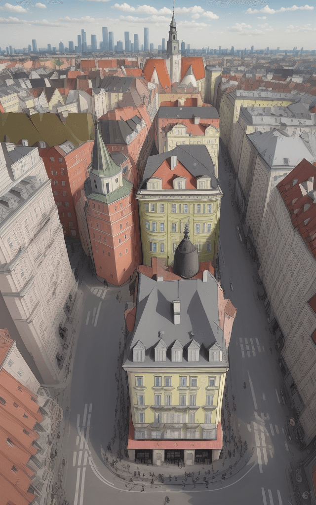 AI generated: Create a colorful image that represents Marie Curie's birth in Warsaw, Poland in 1867. The city skyl...