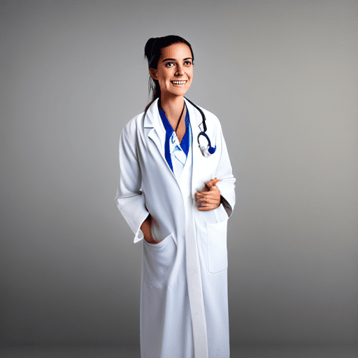 AI generated: The girl is a doctor in a high-quality photo. She stands tall, slightly turned, radiating an aura of...
