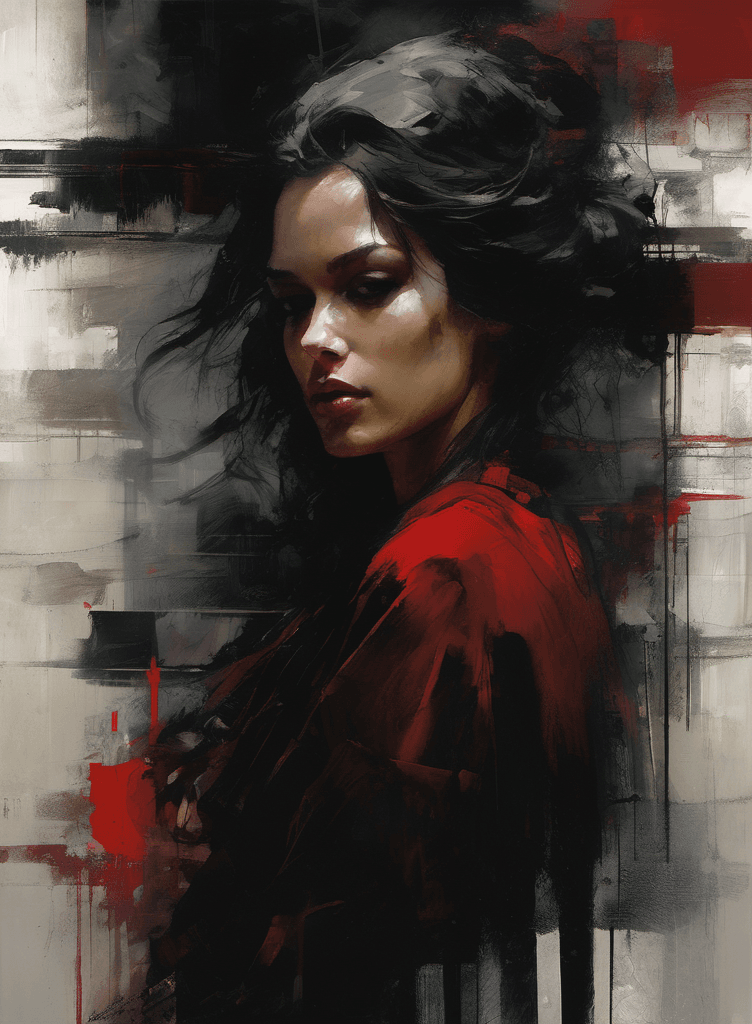 AI generated: as good as dead, in the style of dark red and black, brutal composition, digital painting, expressio...