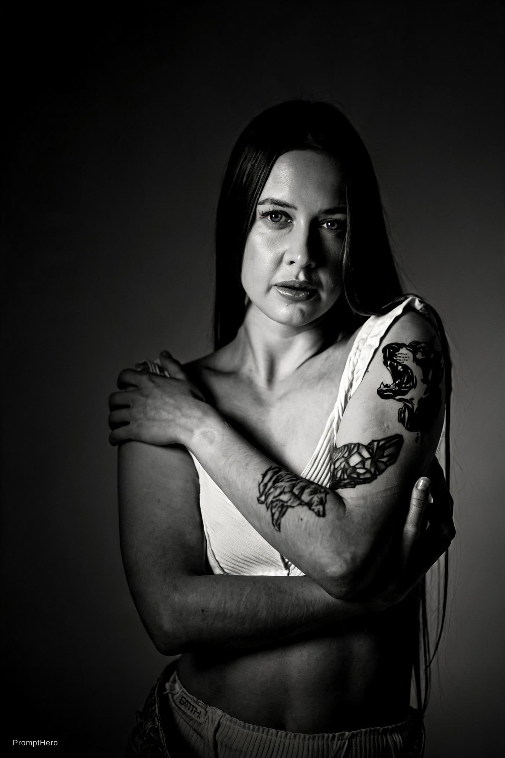 AI generated: High-definition black and white portrait of a beautiful woman (grom photo). Minimalist beauty photog...