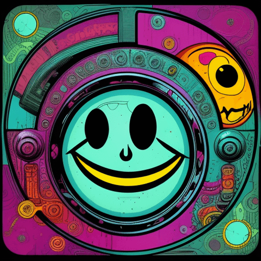 AI generated: Vintage comic HD illustration of a acid smiley, psychedelic, cyberpunk, psychedelic style, smily eye...