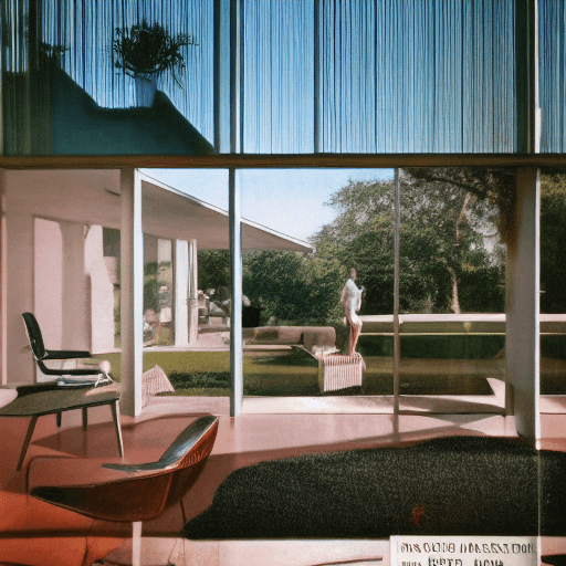 AI generated: Hyper realistic eye level exterior photo of a mid century modern style house overlooking the ocean, ...
