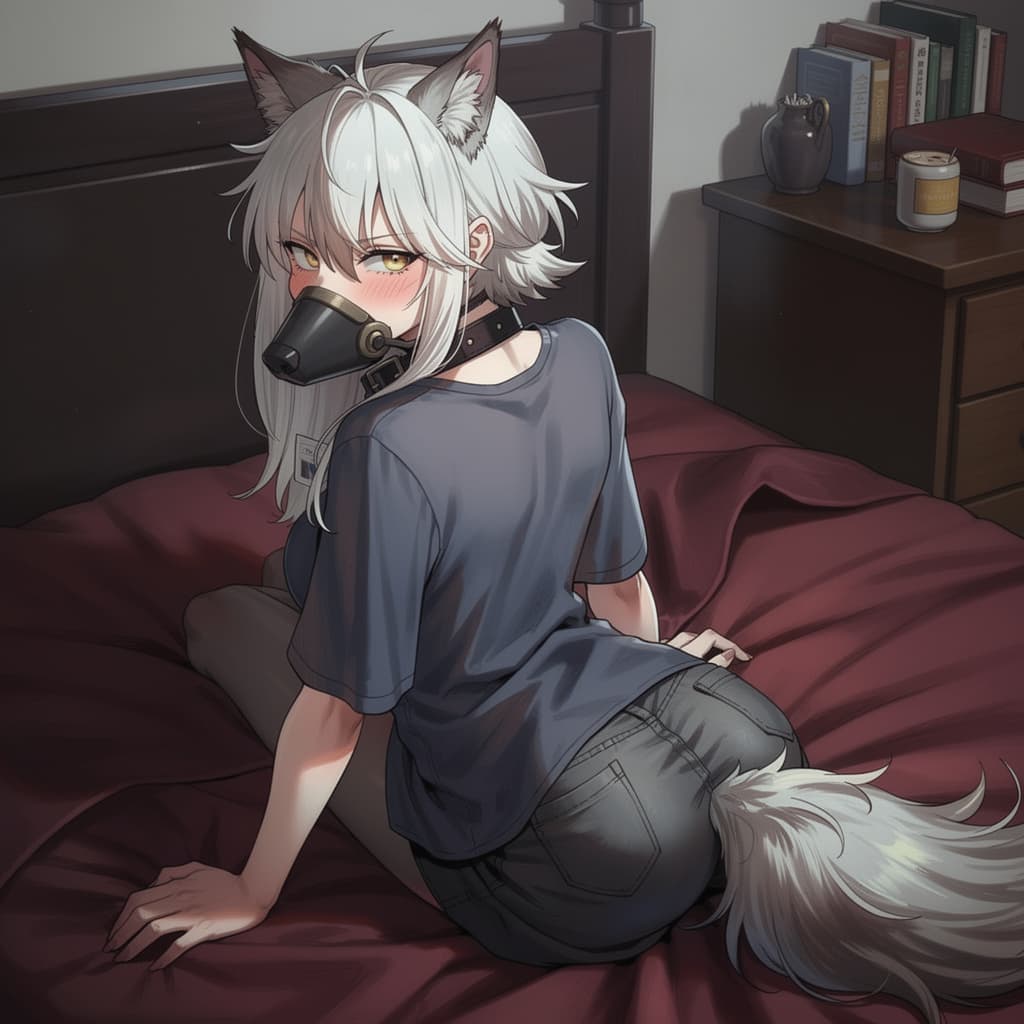 AI generated: 1 wolfgirl, wolfgirl, white hair, long hair, messy hair, yellow eyes, sharp eyes, sharp teeth, irrit...