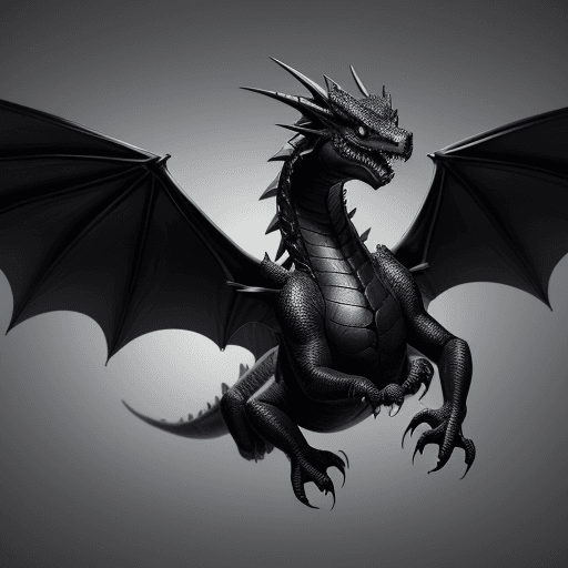 AI generated: Friendly black dragon with no mouth, flying, friendly, closed mouth, photorealistic