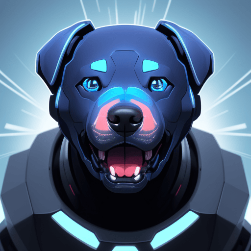 AI generated: A stylized robo-themed drawing of a Labrador dog head, seen from the front, with a blue gradient eff...