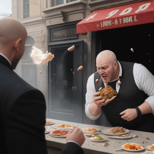 AI generated: a stone was thrown at a man, and he responded with food