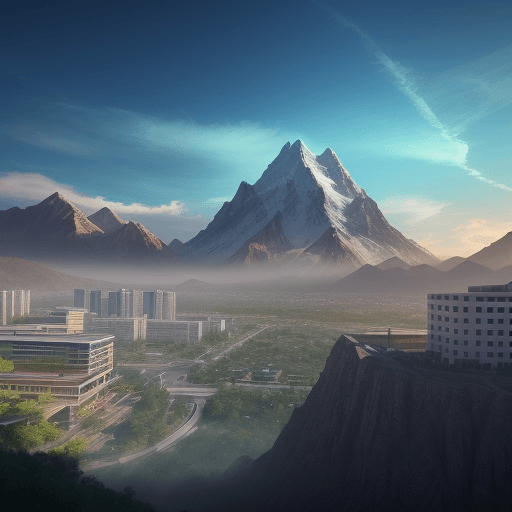 AI generated: photo of modern style campus, 4D, background the mountain, daylight, modern city, fantasy, cinematic...
