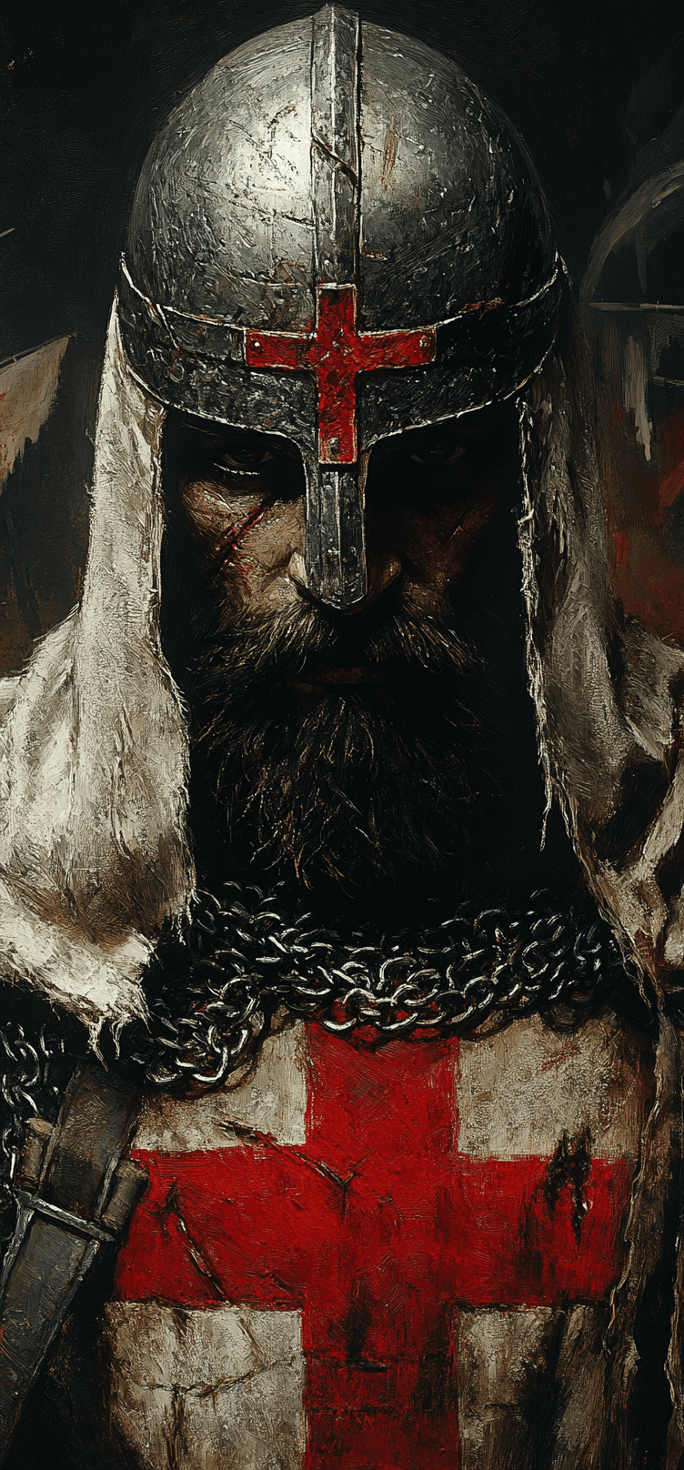 AI generated: oil on canvas, impressionist tendencies, ,A highly detailed digital illustration of a Crusader, capt...