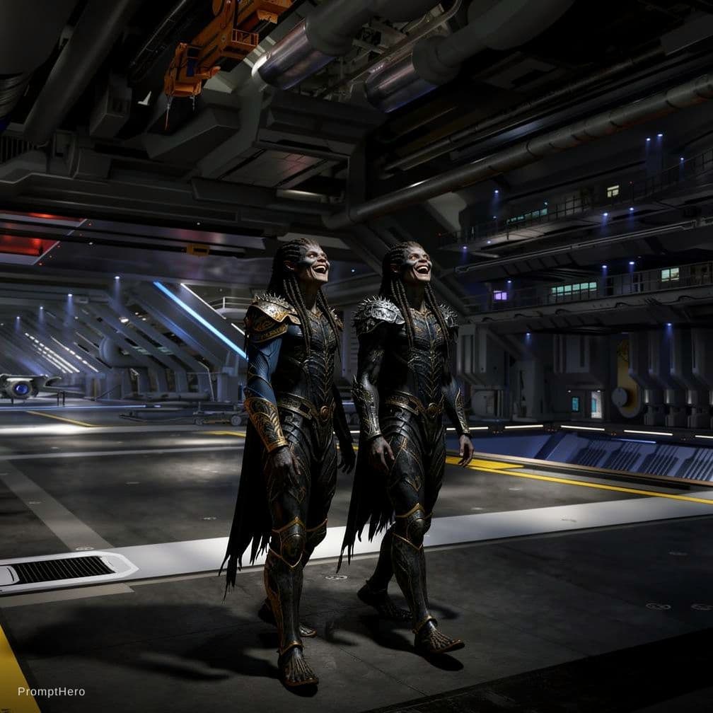 AI generated: Sci-Fi Cinematic Scene. Place the two male characters from reference image 1 into reference image 2....