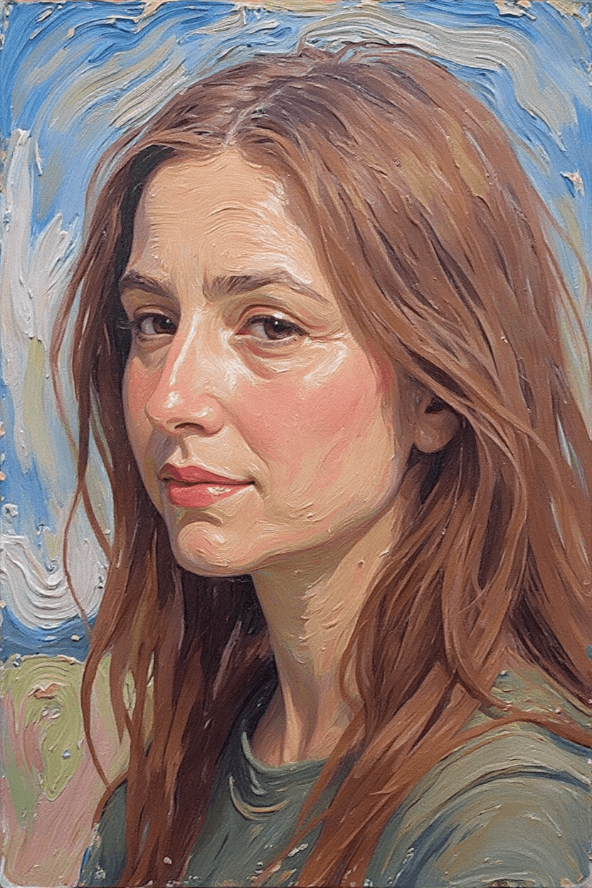 AI generated: a painting of a woman, in the style of brushstroke-intensive portraits, flowing brushwork --chaos 75...