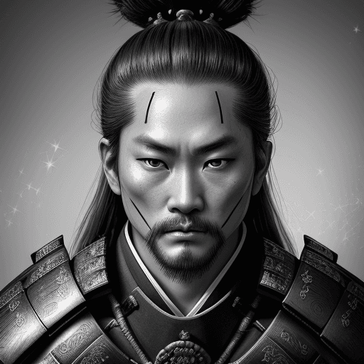 AI generated: Samurai lord of 17th century vintage photography style, close-fitting face, finely detailed face, in...