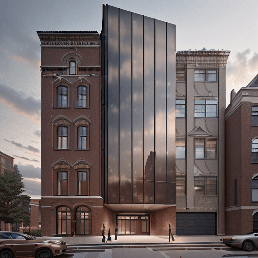 AI generated: High resolution photography of an architectural project of a residential building with 5 floors with...