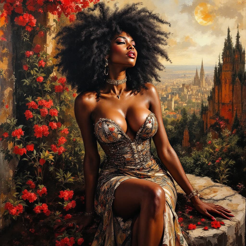 AI generated: Hyper detailed Full body portrait of passionate black  woman t in hyper provocate dress, flirts::5 R...