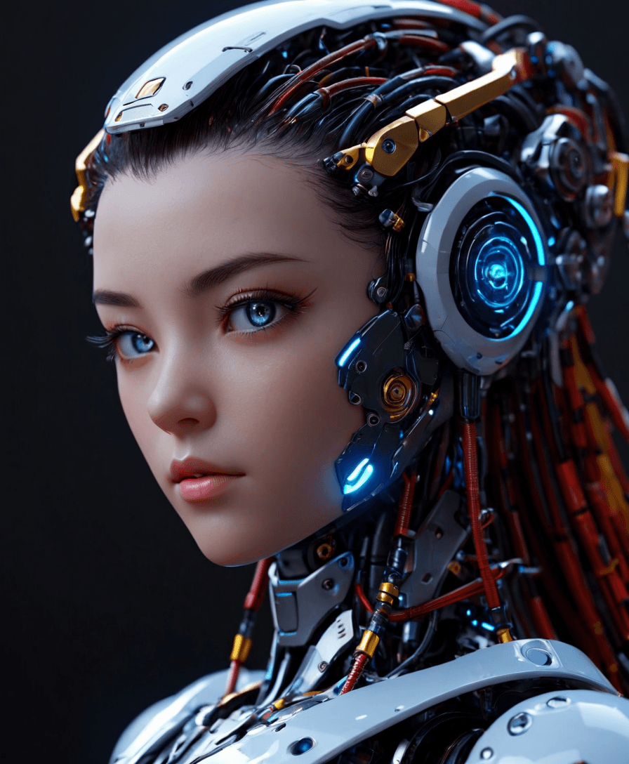 AI generated: cybernetic robot {Anime female mechanical android, in the style of colorful fantasy realism, digital...