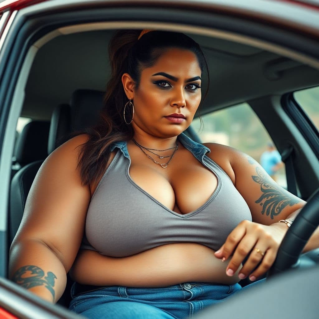 AI generated: ull body  , very very very big muscle chubby  woman, indian woman ,very tall, , big traps and should...