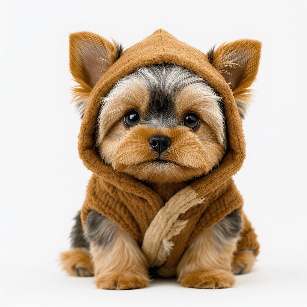 AI generated: teacup yorkie dressed as an ewok, photography, hyper-realistic, detailed, sharpened, natural lightin...