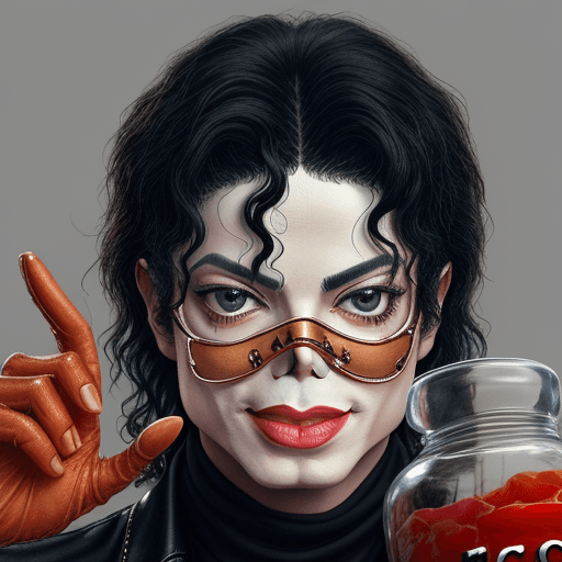 AI generated: **Michael Jackson displays a jar collection of pickled noses, gore,8k,realistic 