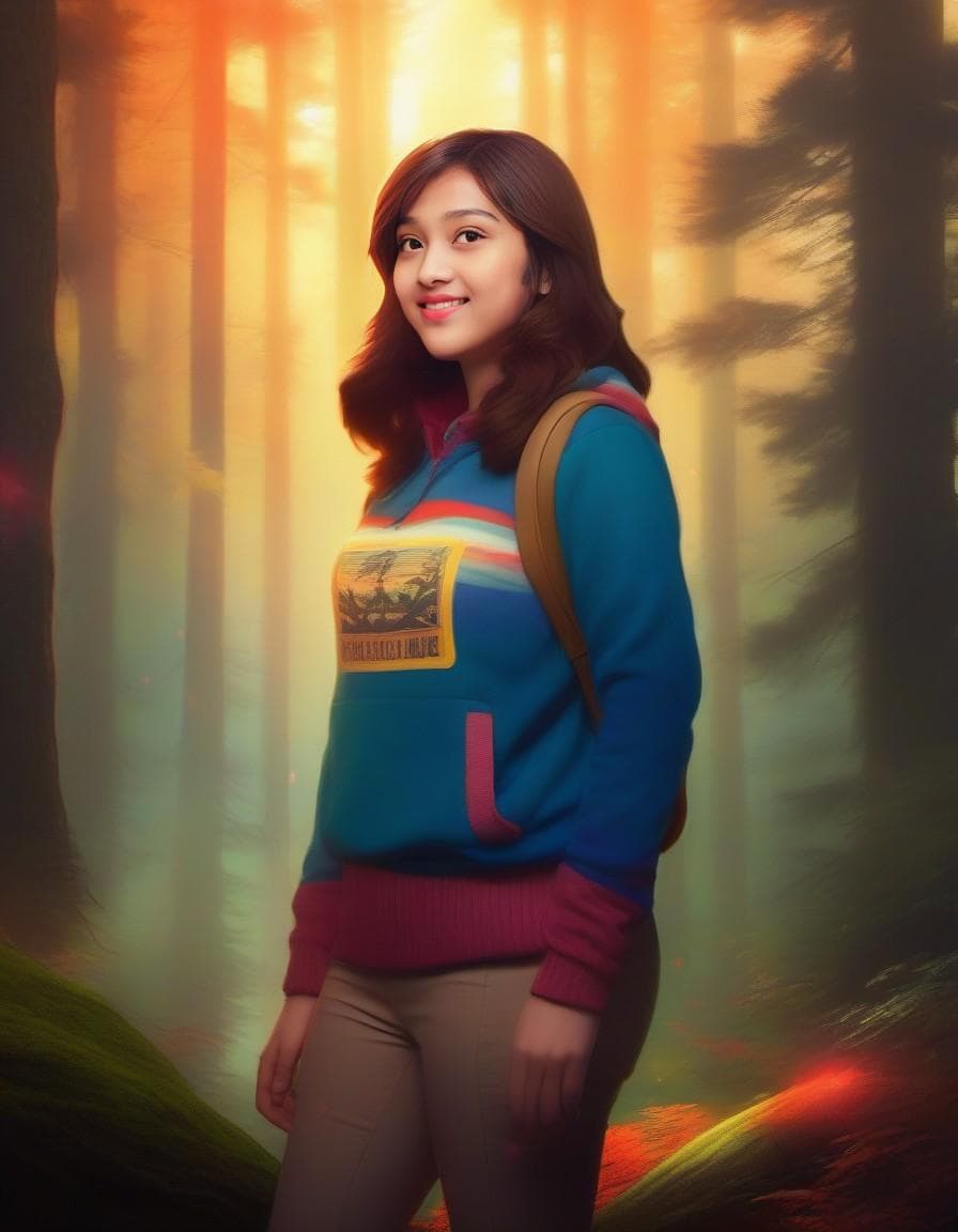 AI generated: (HDR1:1)Mabel Pines In favorite sweater, from Gravity Falls, captured in an epic photoart in the sty...