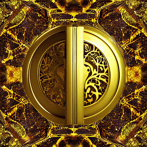 AI generated: Generate a 3D image of a book-shaped safe, completely covered in gold with an intricate and futurist...