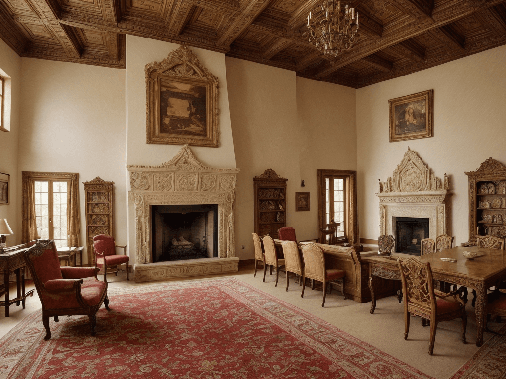 AI generated: The room is grand, with a high ceiling and stone walls adorned with ornate tapestries. The walls are...