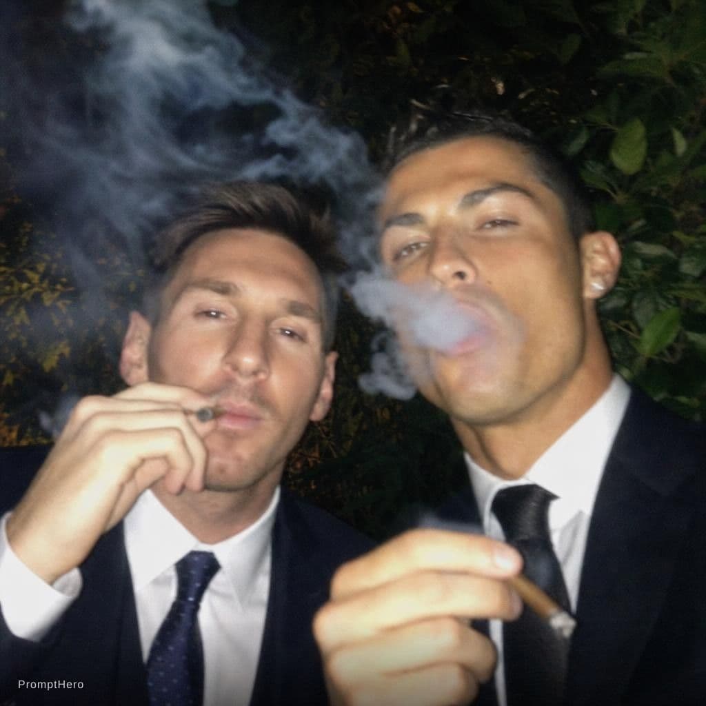 AI generated: A lo-fi 2010s iPhone 5 selfie of Lionel messi with cristiano ronaldo , no clear subject or specific ...