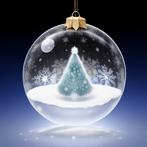 AI generated: super fantactical, the planet earth inside a transparent christmas tree ball, snow flakes around, tw...