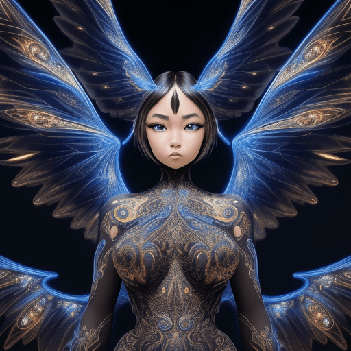 AI generated: extremely beautiful angel, los Angeles night street in the background, big wings, intricate wings li...