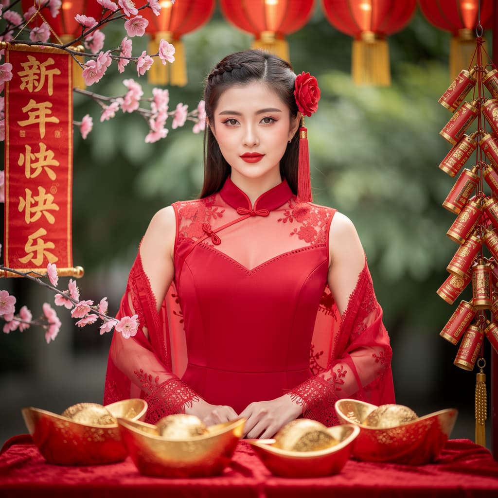 AI generated: A highly detailed, photorealistic, cinematic medium-full shot of a beautiful young East Asian woman ...