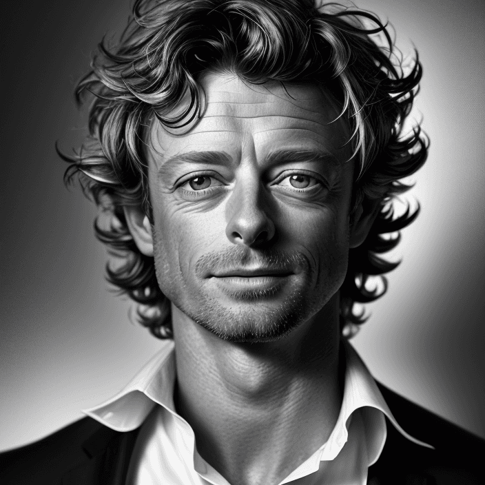AI generated: simon baker -black and white lighting - portrait -