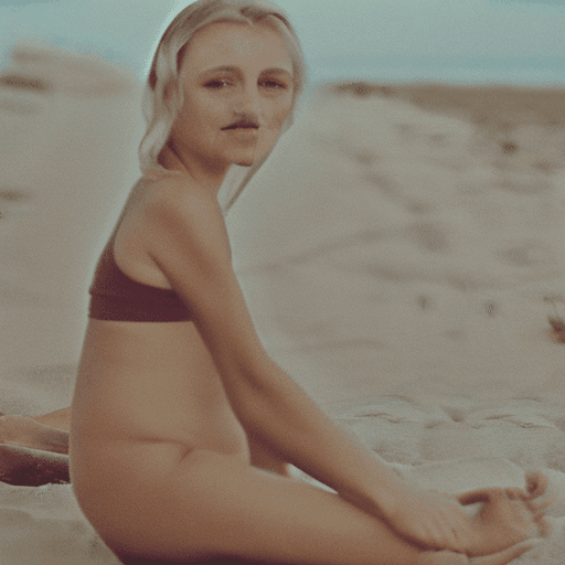 AI generated: A young blonde girl nude on a beach.